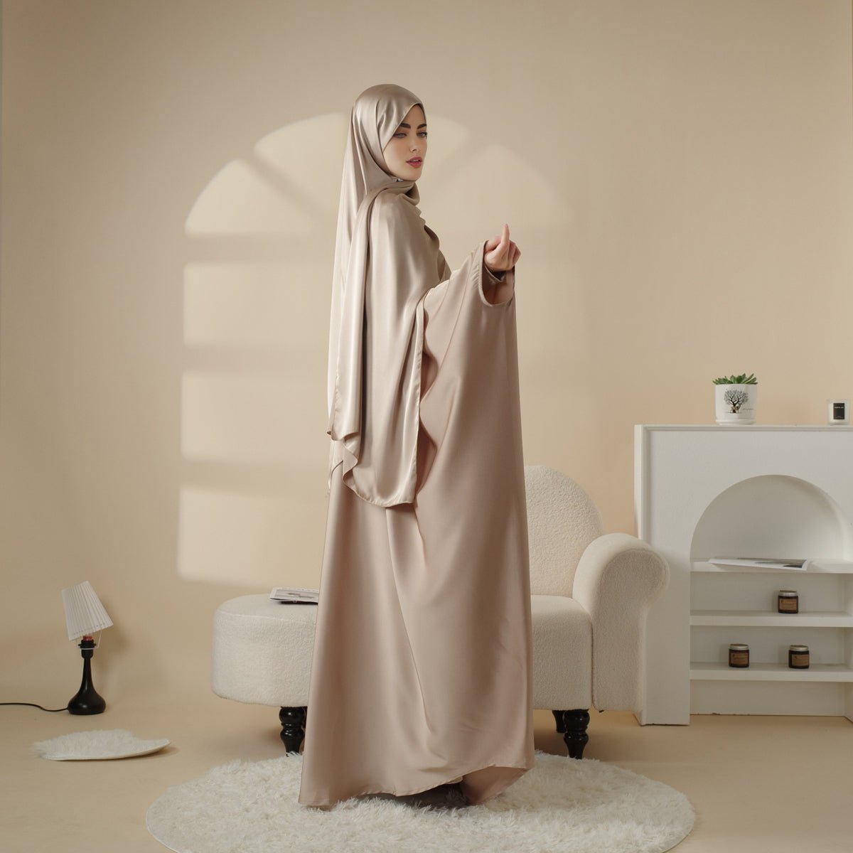 Five-piece satin butterfly abaya set view 10