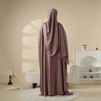 Five-piece satin abaya set with diamond tassels view 13