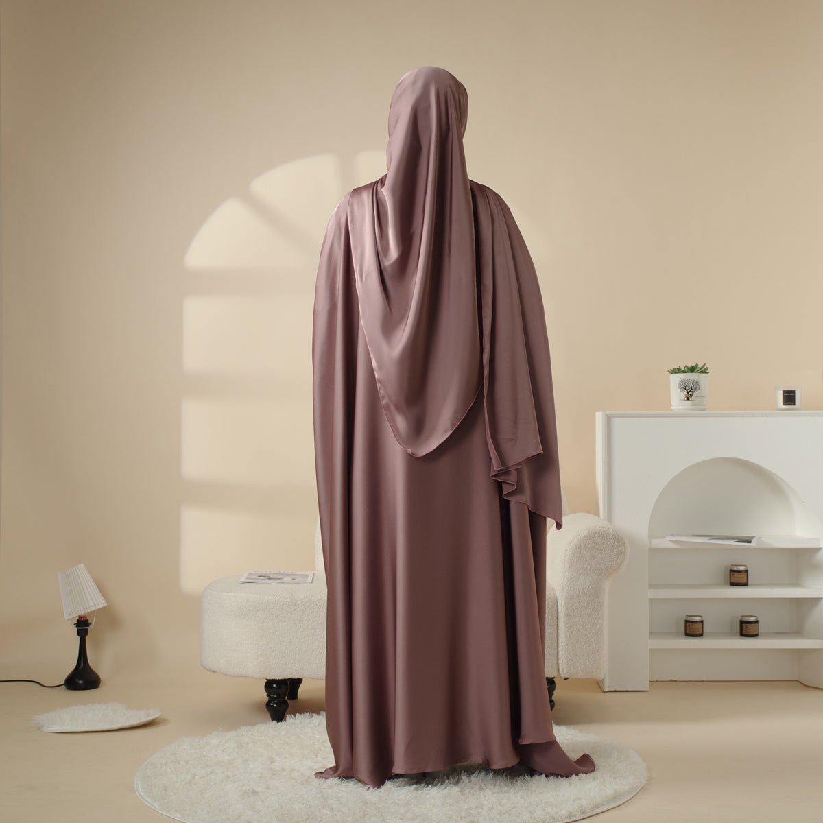 Five-piece satin abaya set with diamond tassels view 13