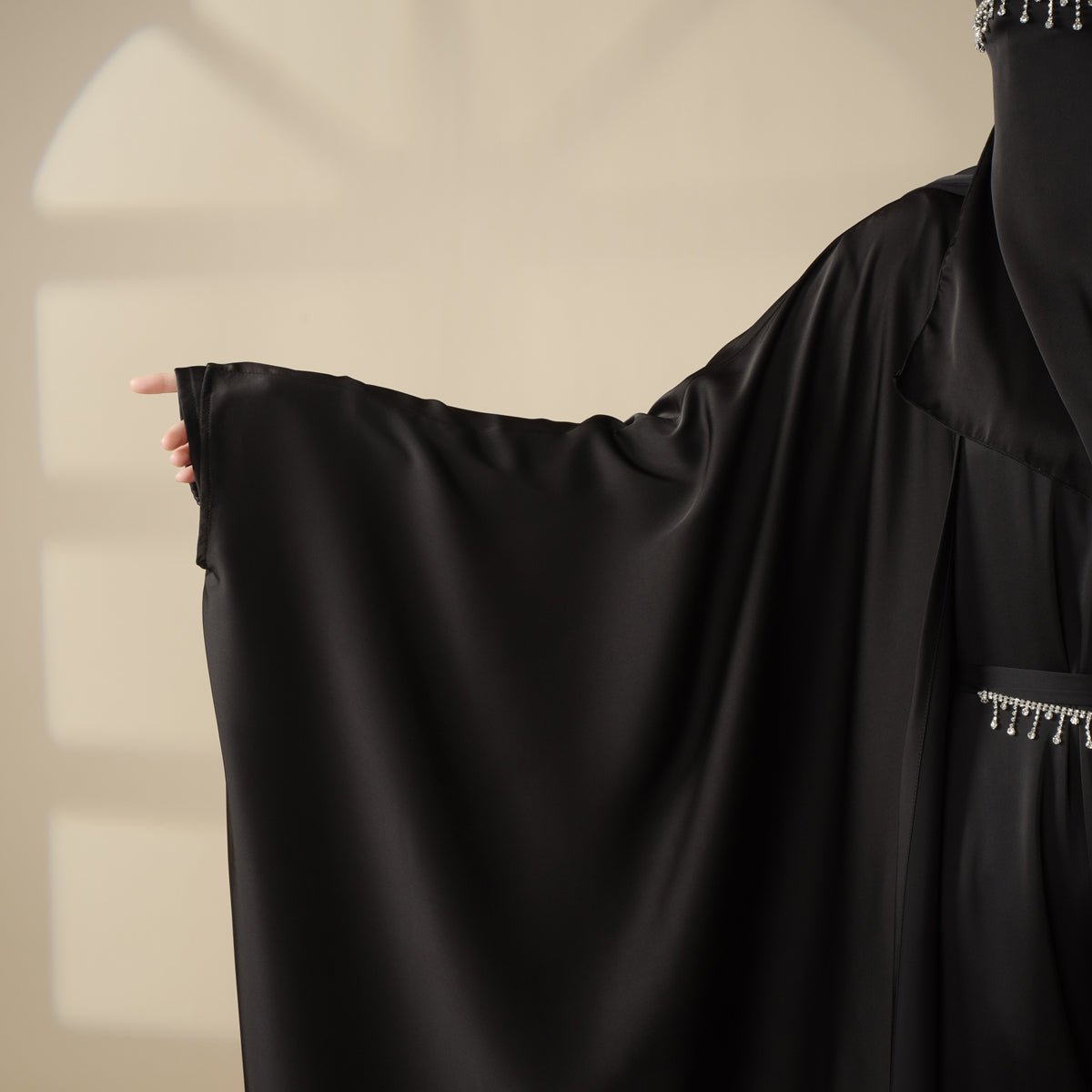 Full-cover satin butterfly abaya set view 20