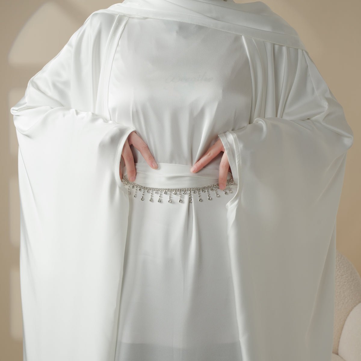 Five-piece satin butterfly abaya and niqab set view 5