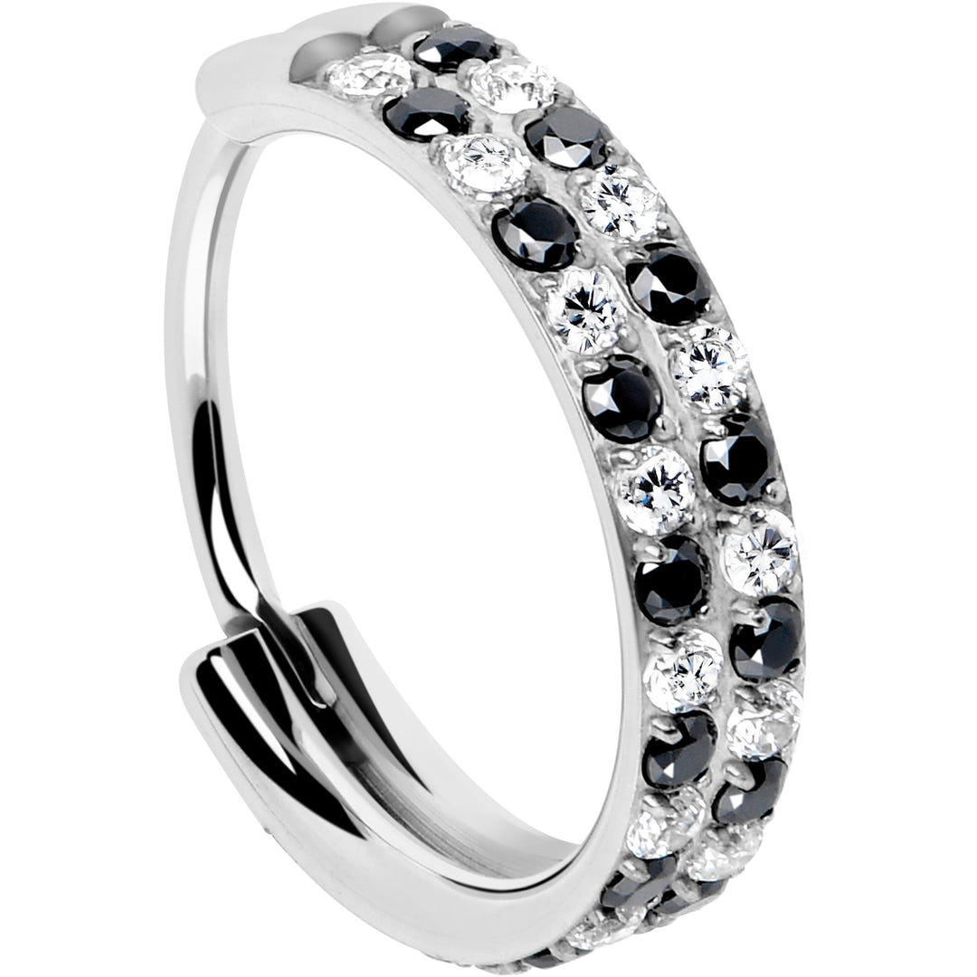 Black and clear crystal titanium nose hoop view 3