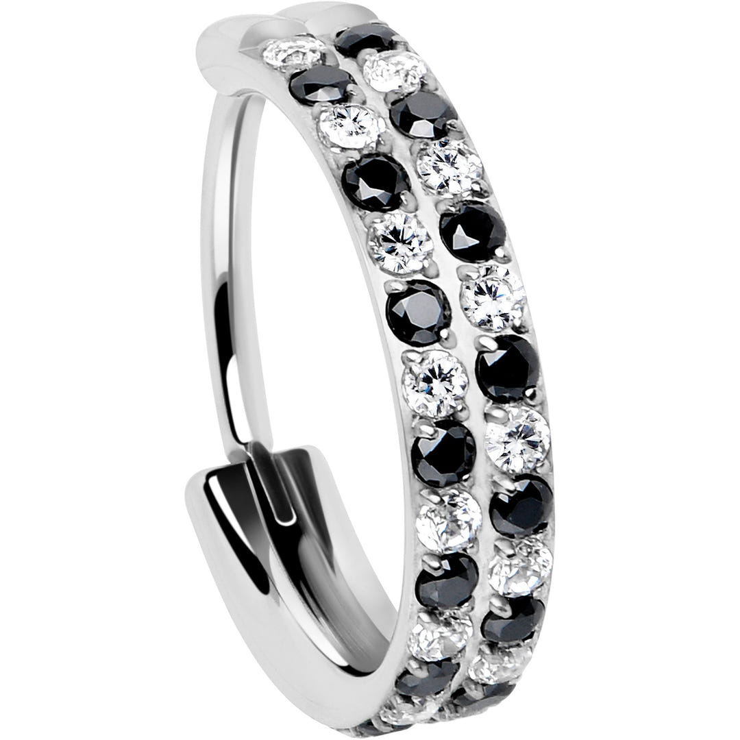 Checkerboard CZ nose hoop detail view 5