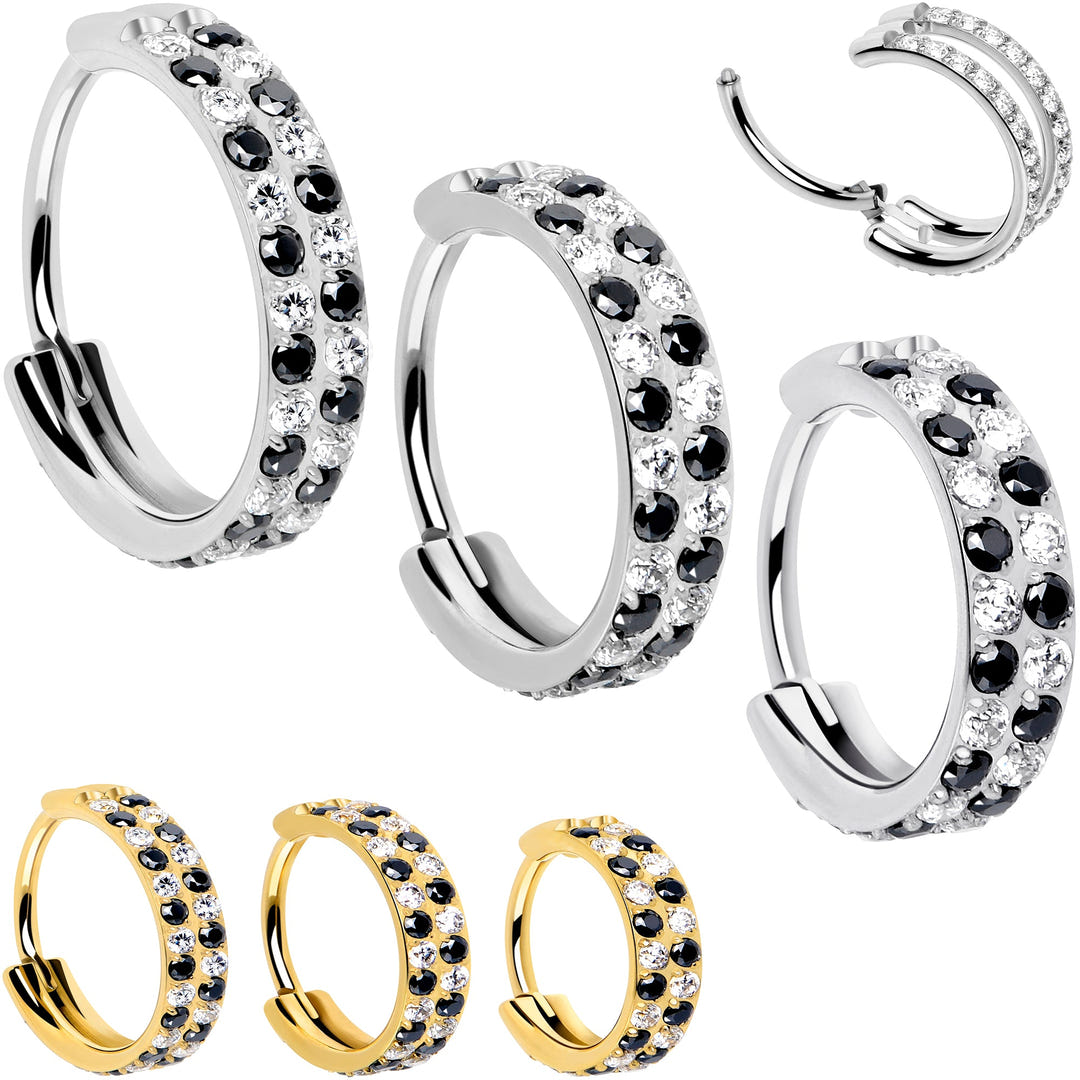 Checkerboard cubic zirconia titanium nose hoop view 1