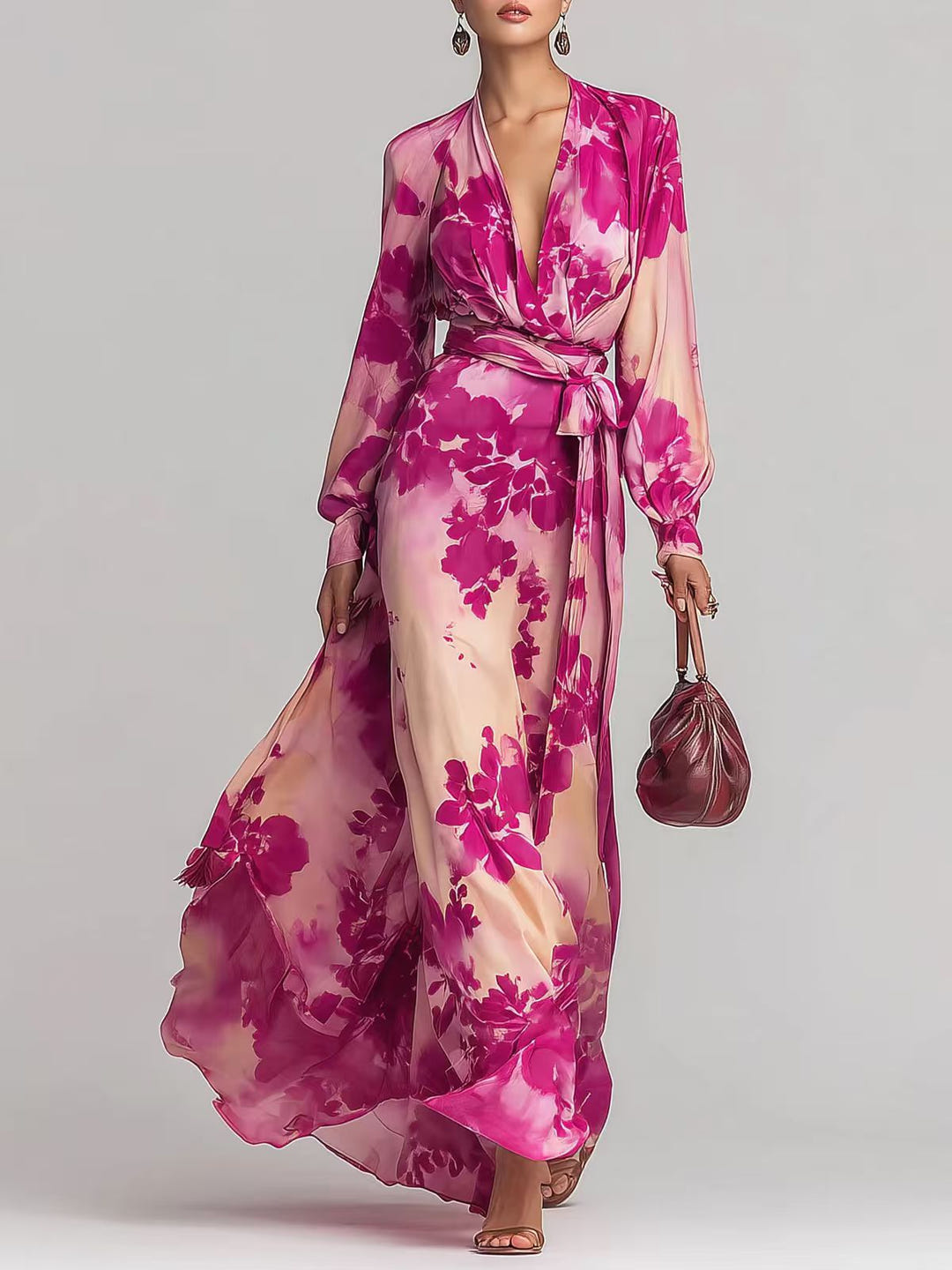 Women's printed chiffon floral maxi dress, alternate product view