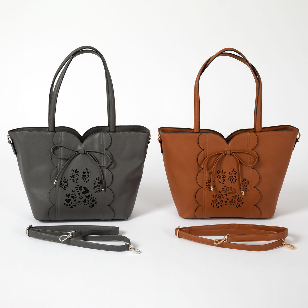 Bow and hearts paw-print handbag in gray