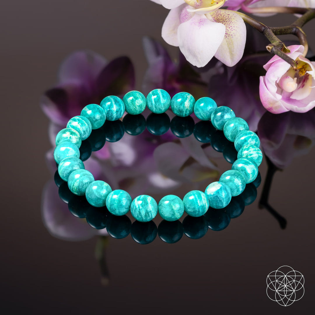 Premium blue amazonite bracelet with polished 8 mm beads