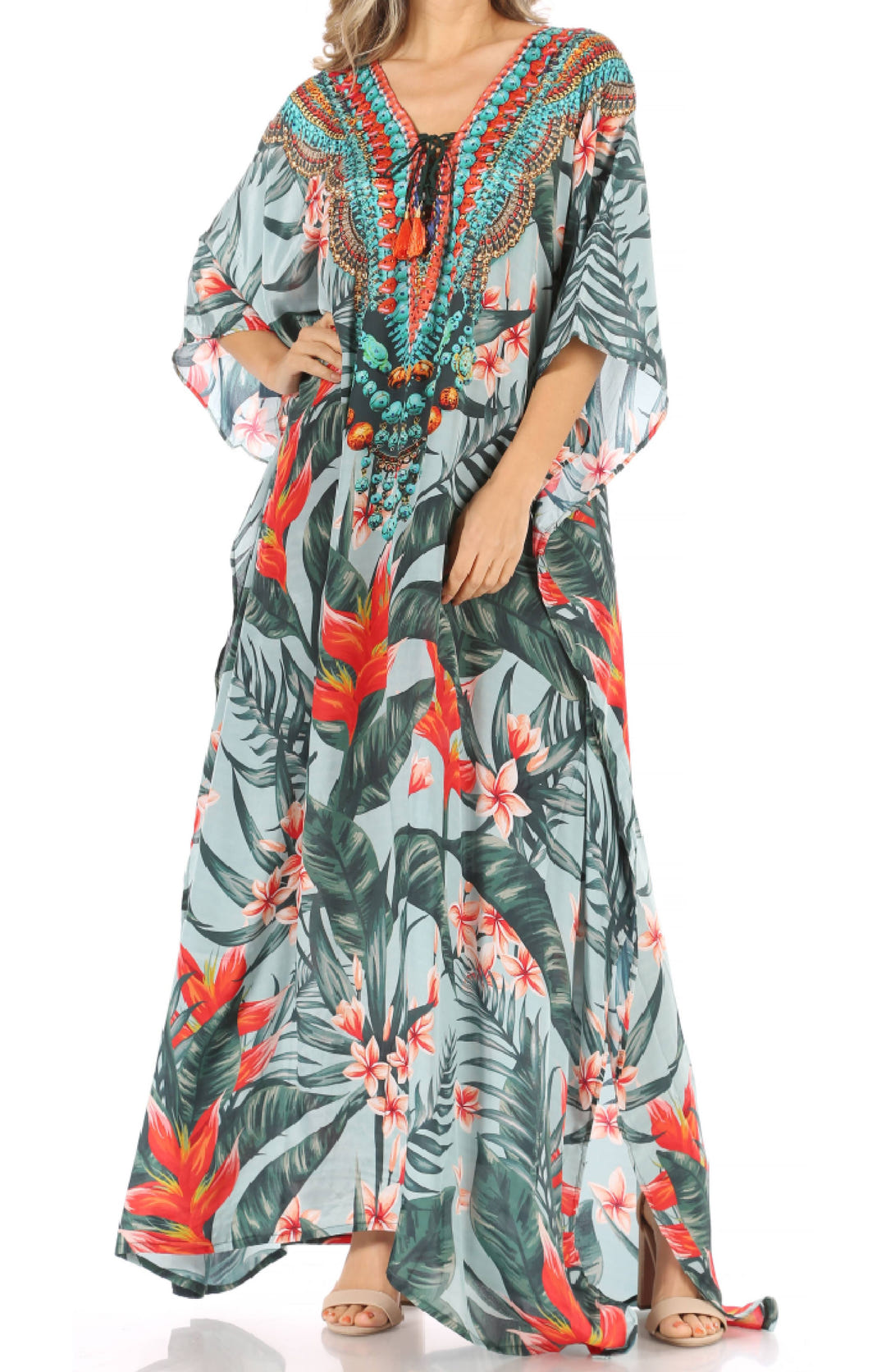 Milanna printed V-neck caftan, print 1