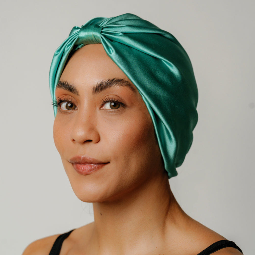 Double-lined jade silk hair bonnet view 2