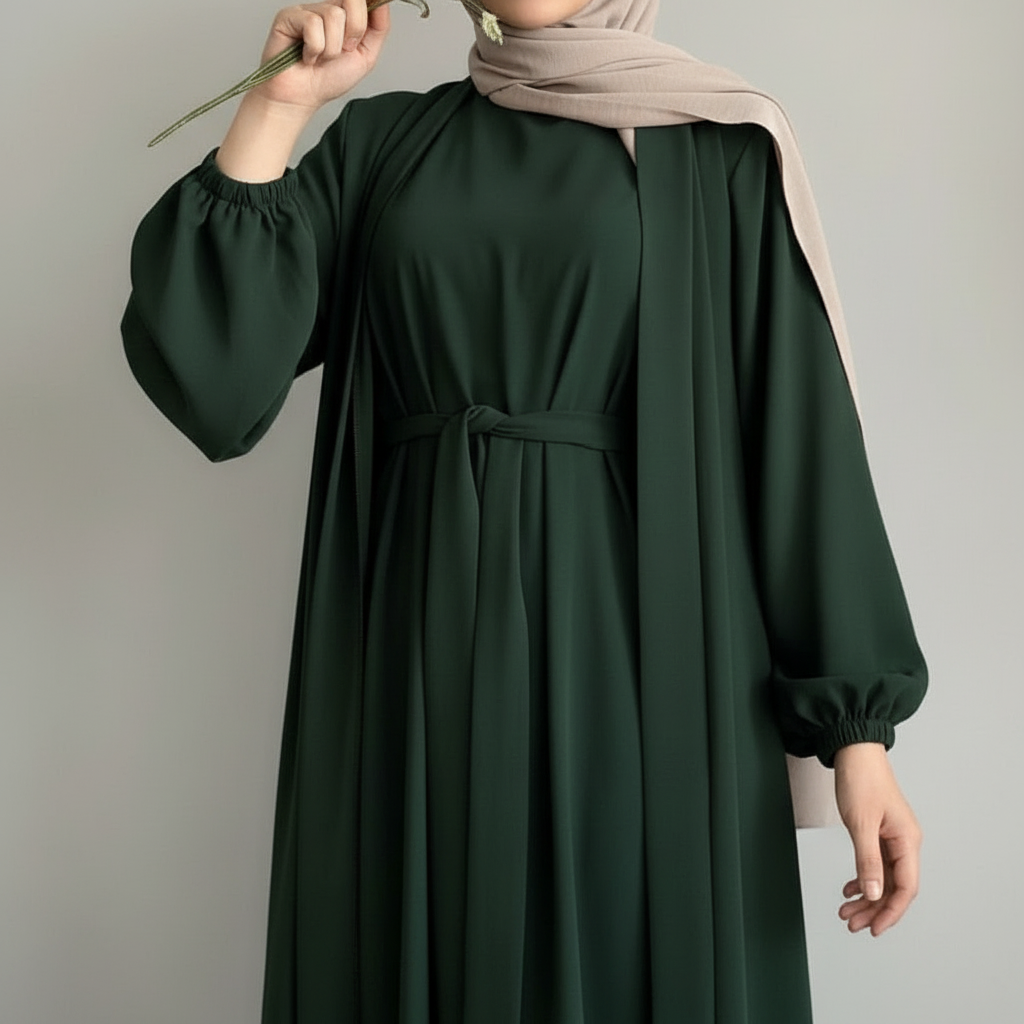 Open abaya with pockets three-piece set image 14
