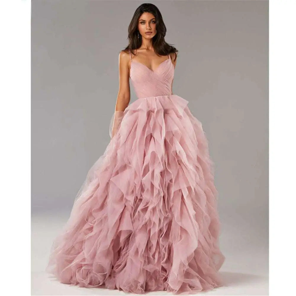 Layered blush tulle gown view 3