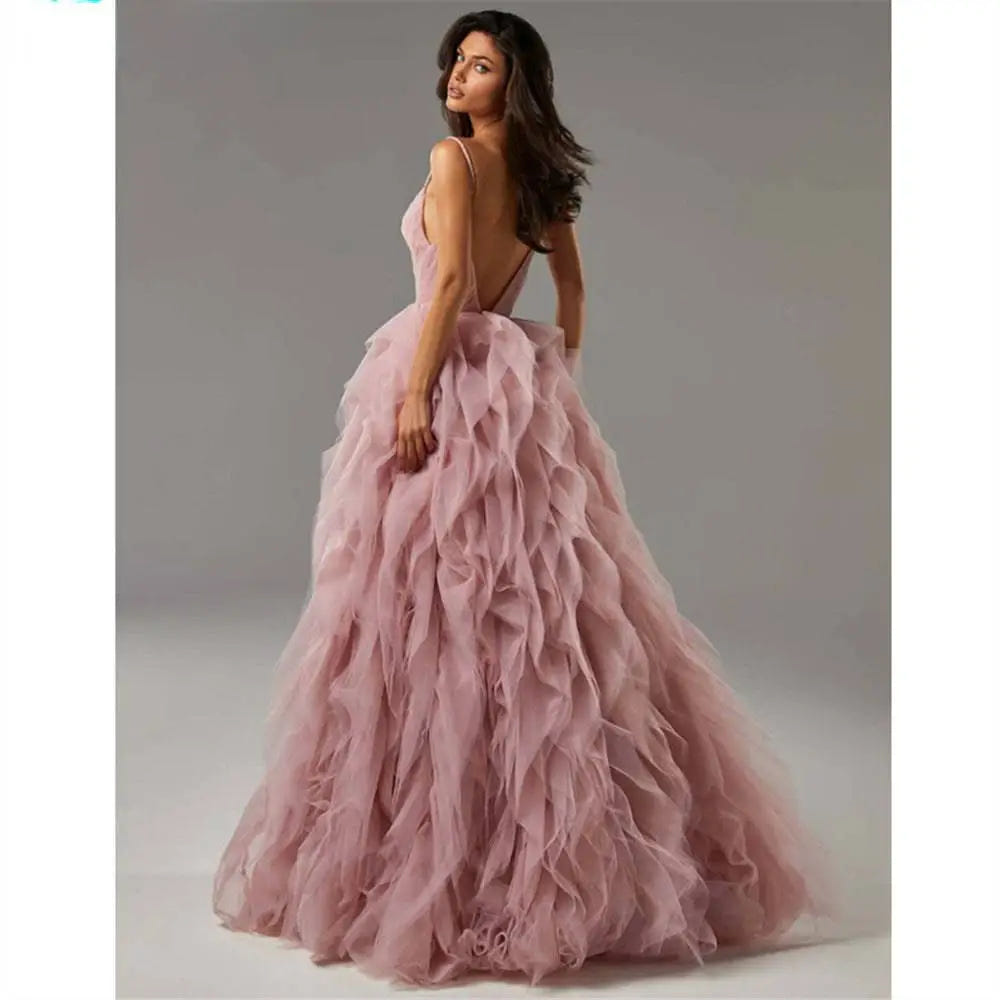 Layered blush ball gown detail view 6