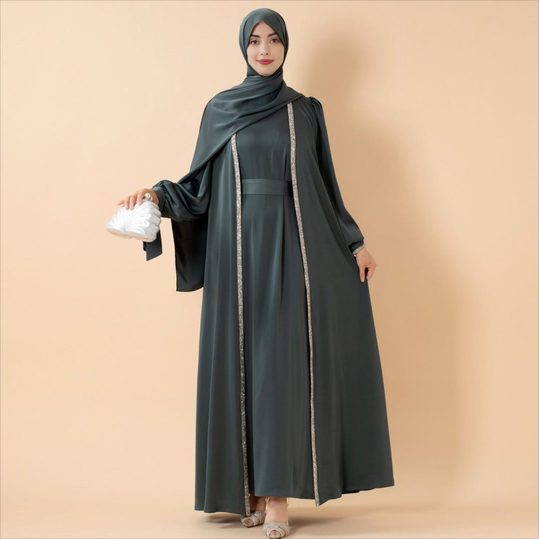 Four-piece bow-tie sleeve abaya set view 4