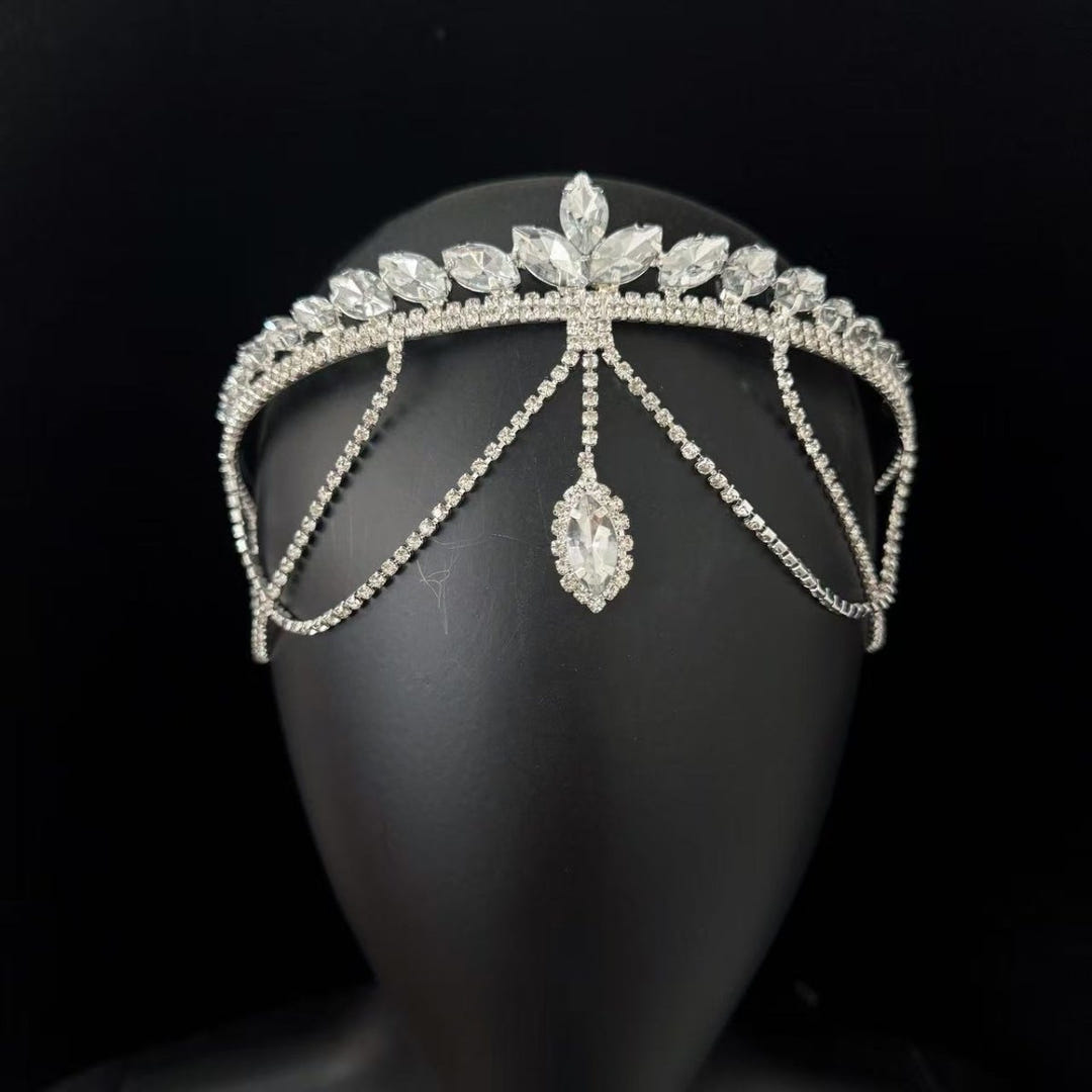 Crystal bridal tiara headband detail view 4