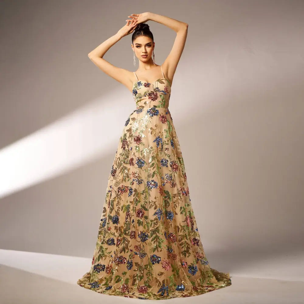 Floral sequin slip gown alternate view 5