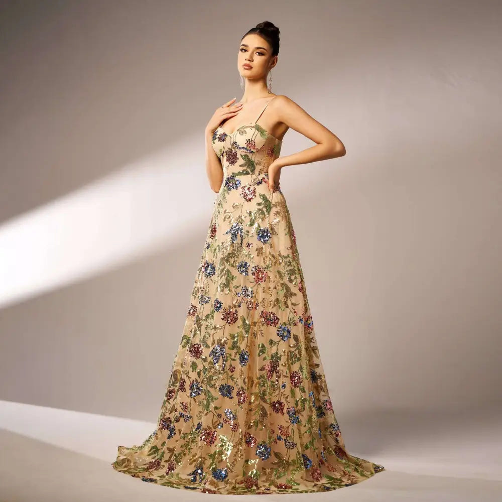 Floral sequin gown detail view 4