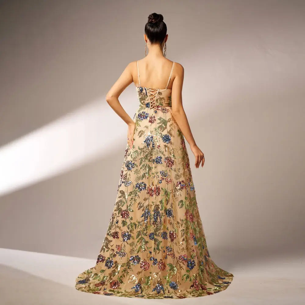 Floral sequin slip gown alternate view 2