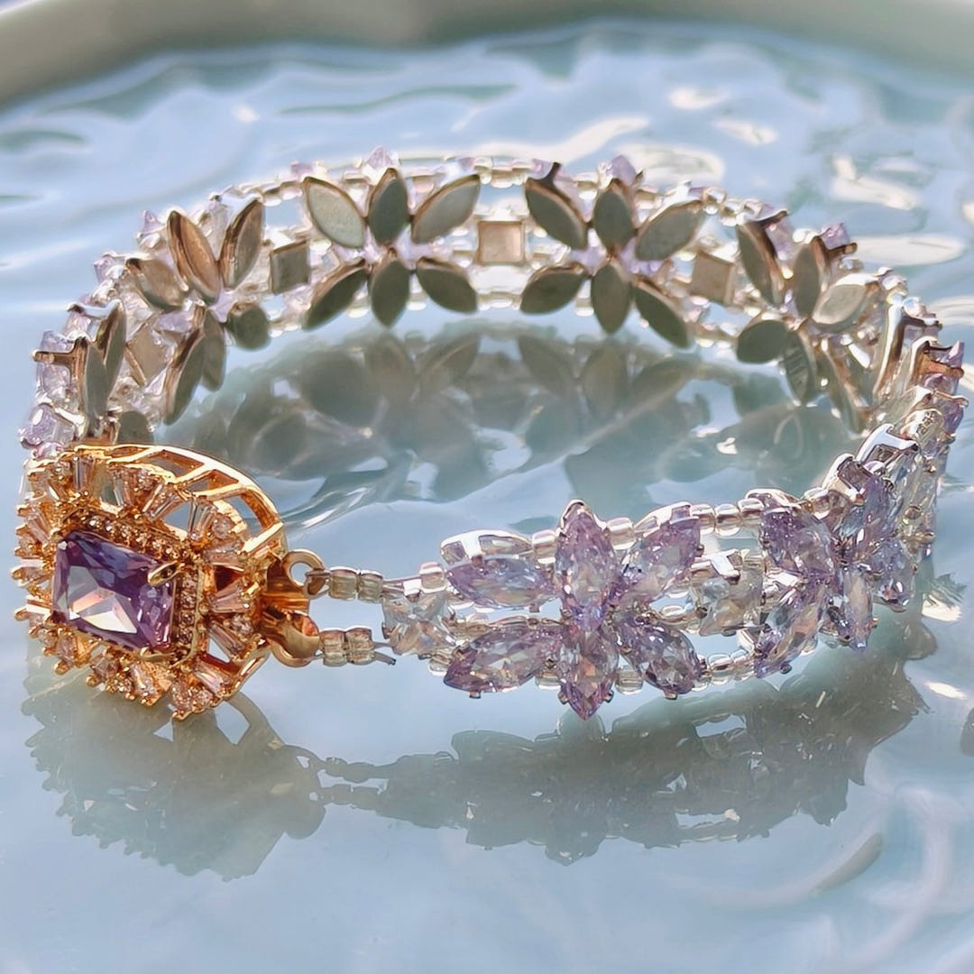 Dimensional rhinestone floral bracelet view 3