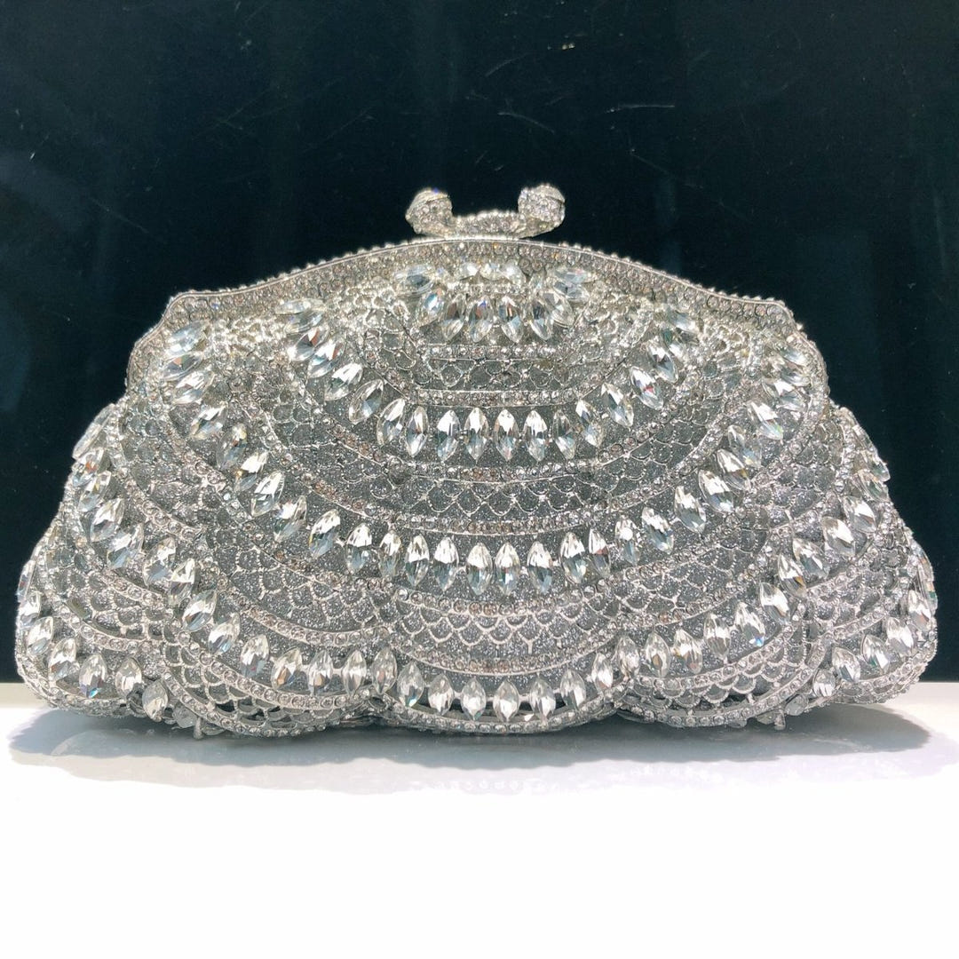 Crystal metal-frame evening clutch with hand-set embellishment
