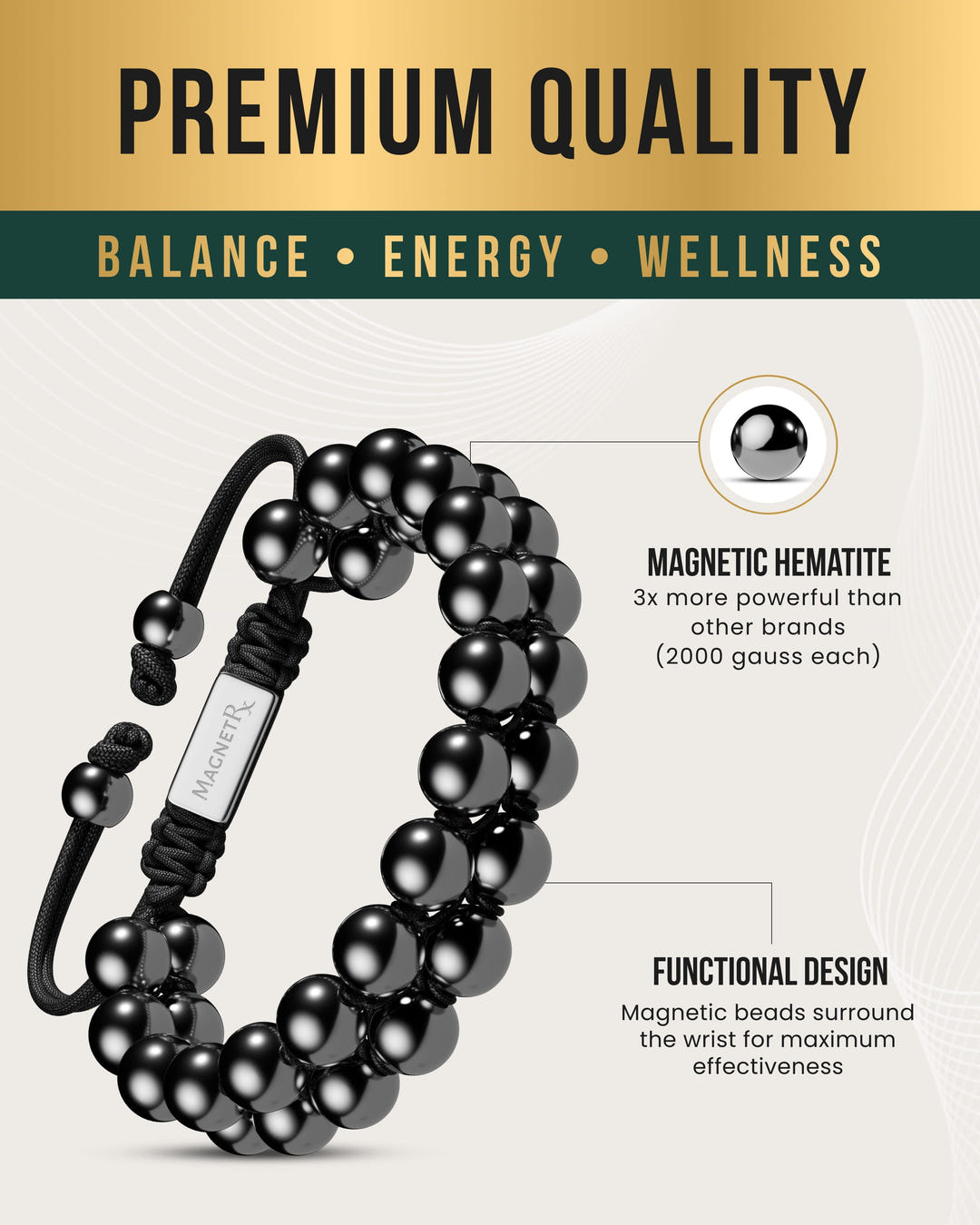 Double-row hematite bead bracelet detail view 4