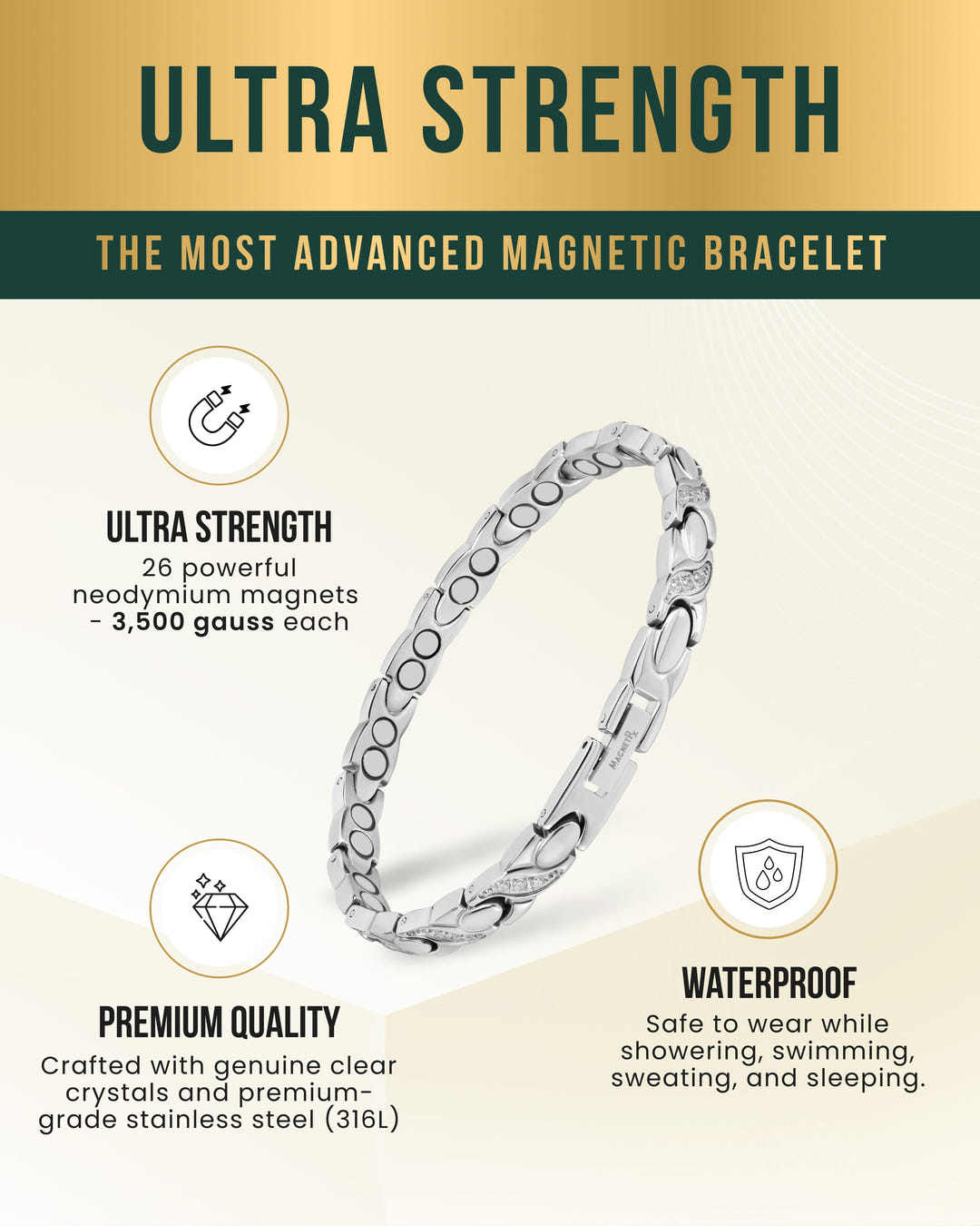 Crystal XO magnetic bracelet alternate view 3