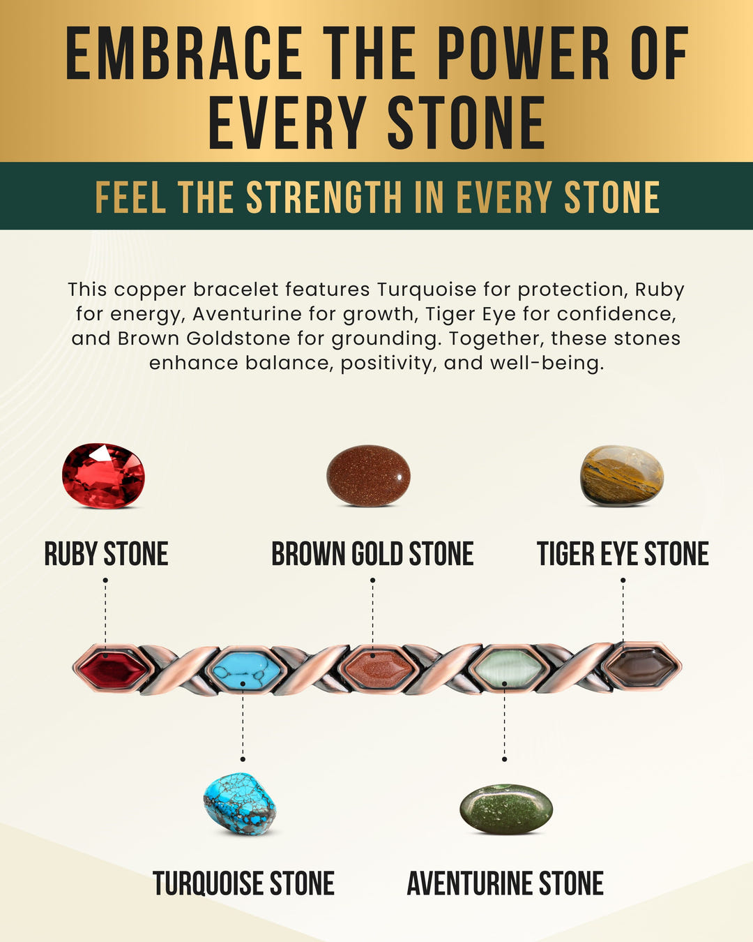 Mixed-stone pure copper bracelet image 5