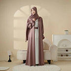 Poet sleeve satin open abaya image 6