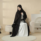 Poet sleeve satin open abaya image 10