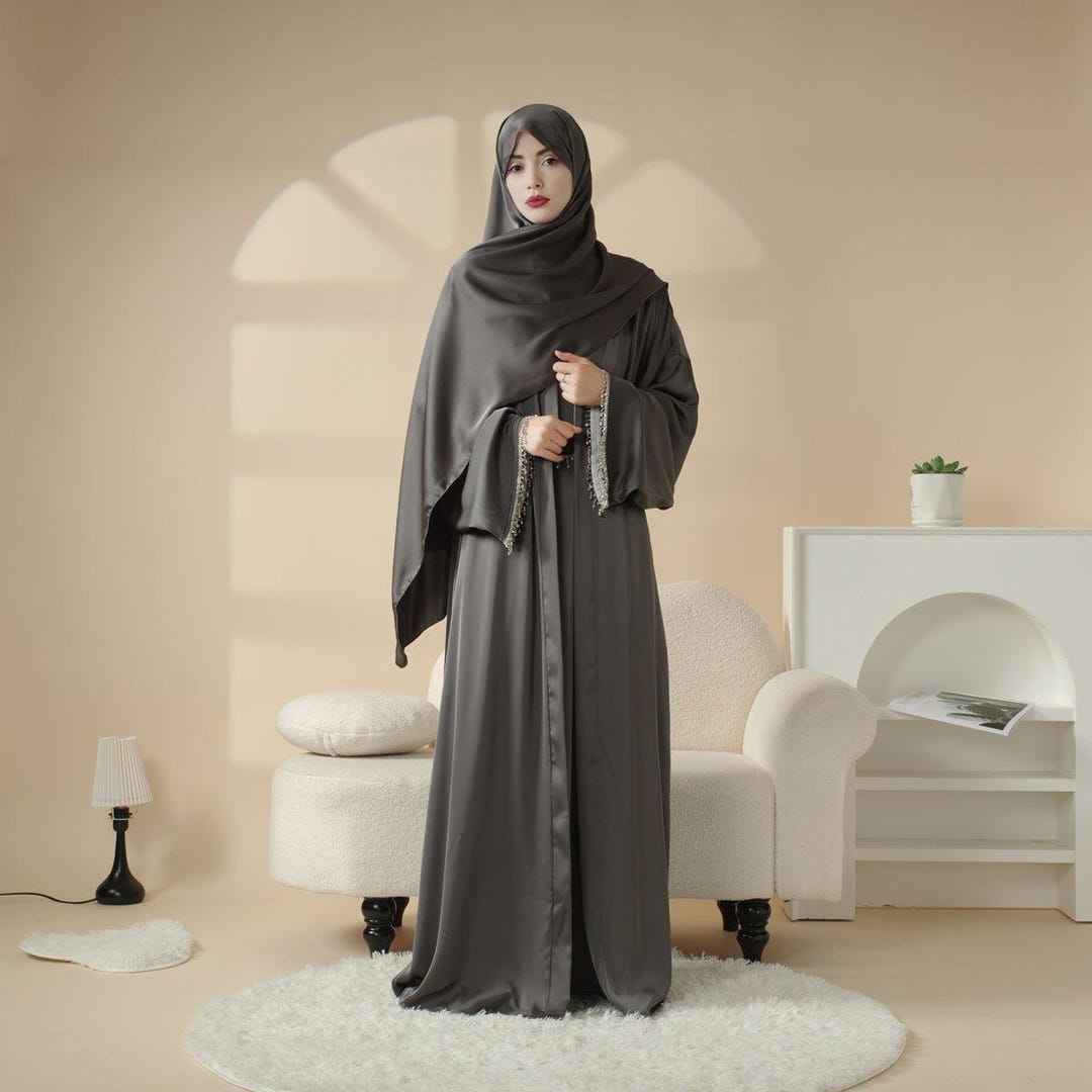 Satin abaya with matching hijab and belt view 10