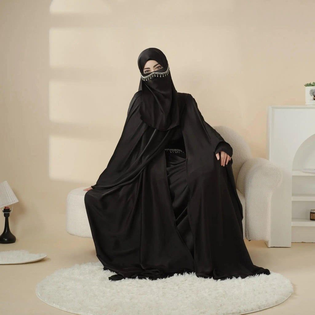 MOA019 satin abaya set with coordinated pieces view 17