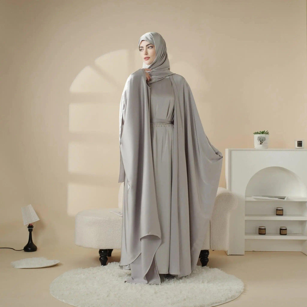MOA019 full-cover satin abaya set with niqab view 7
