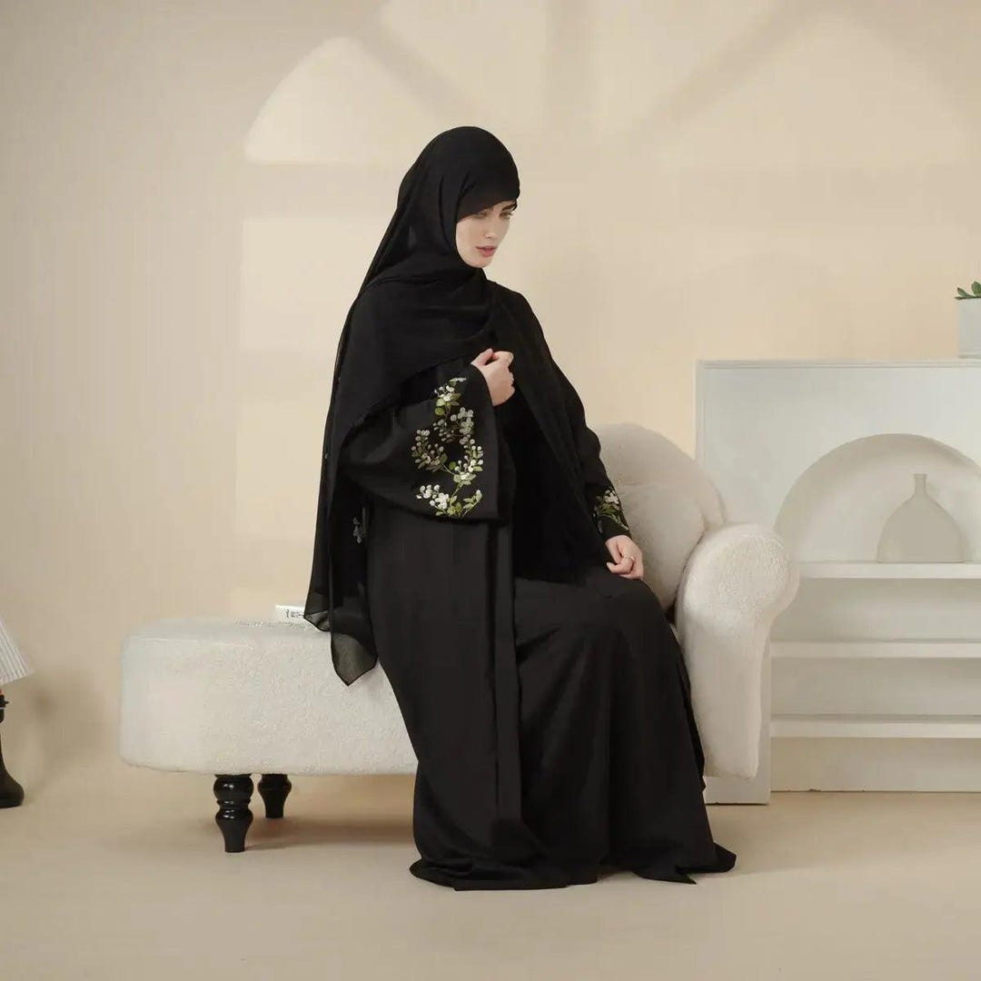 Olive branch embroidered abaya set image 9