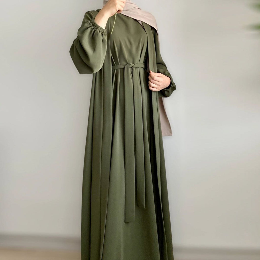 Open abaya with pockets three-piece set image 10