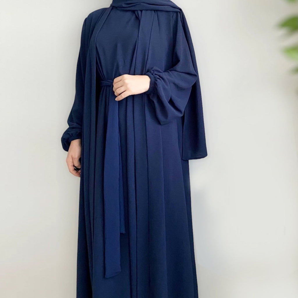 Open abaya with pockets three-piece set image 9