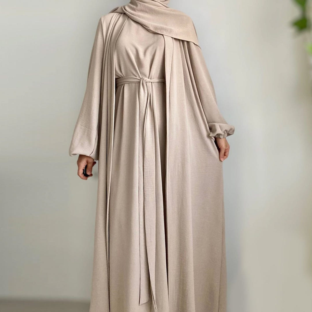 Open abaya with pockets three-piece set image 2