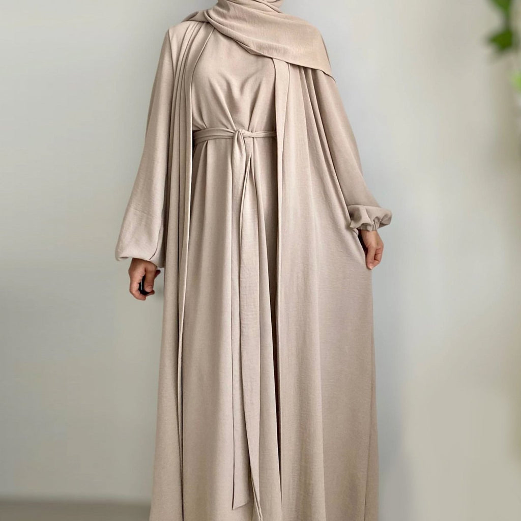 Open abaya with pockets three-piece set image 2