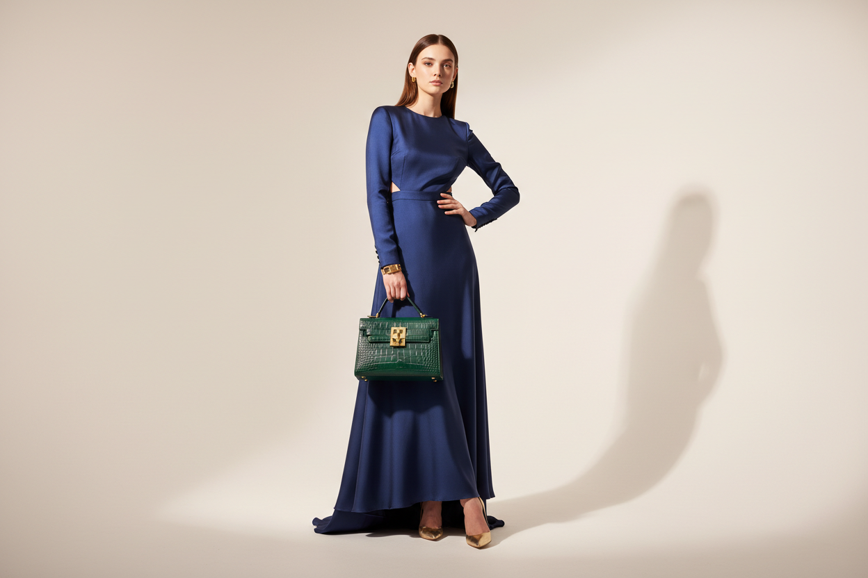 model wearing a luxury bag, i want to use as my hero image 