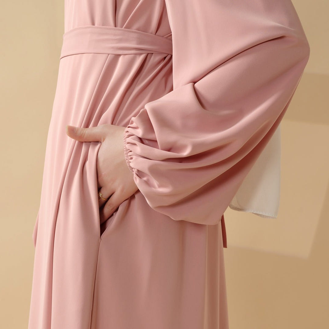 Candy-color pleated abaya view 4