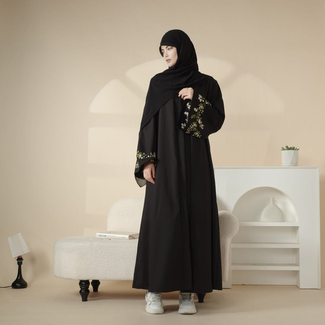 Olive branch embroidered abaya set image 10