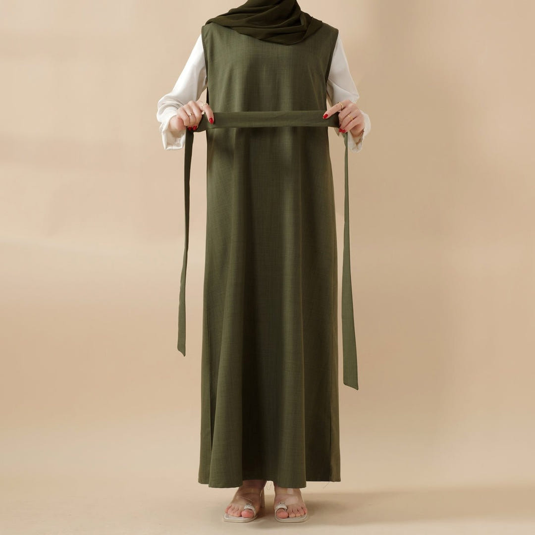 Olive branch embroidered abaya set image 7