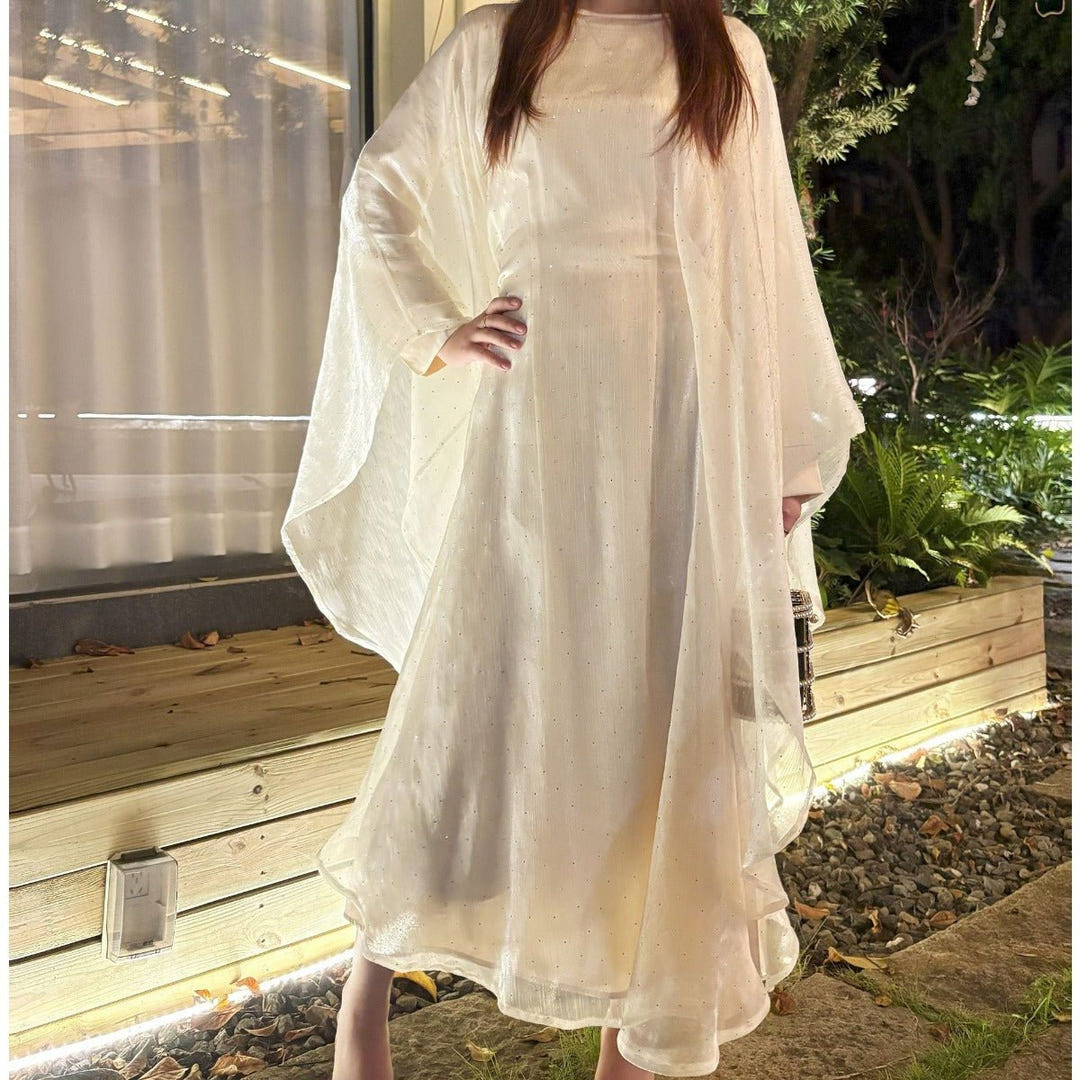 Sequin cape abaya dress with flowing two-piece silhouette