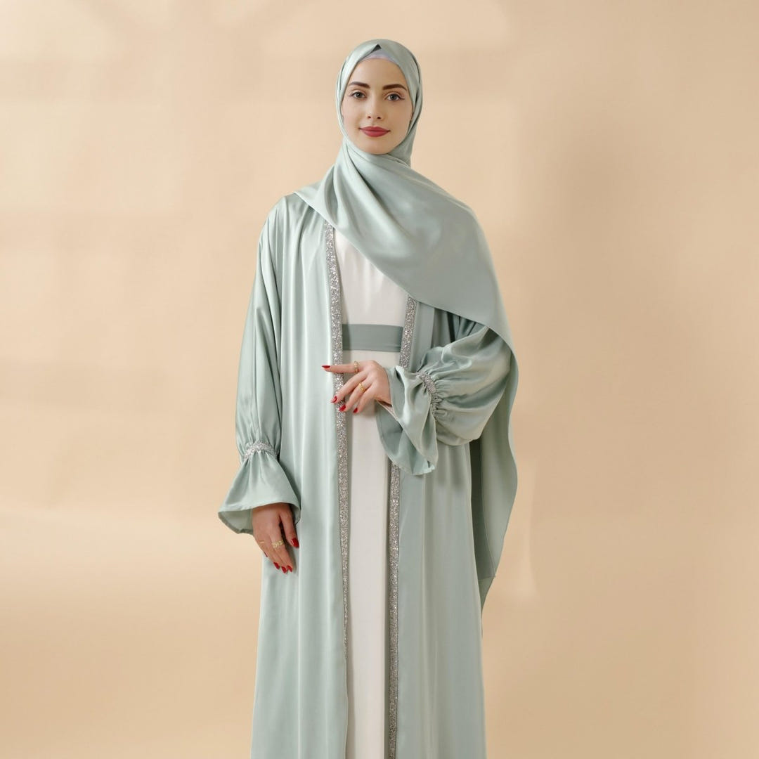 Poet sleeve satin open abaya image 2