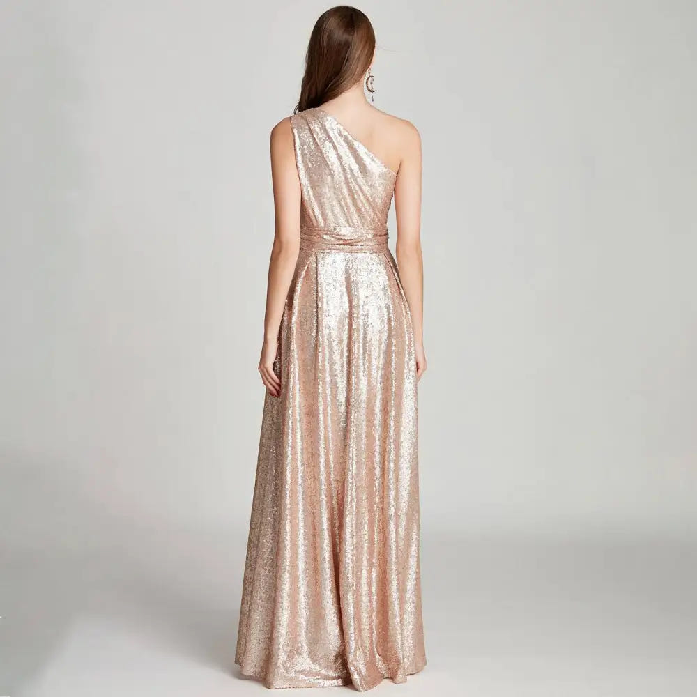 One-shoulder sequin evening gown image 2