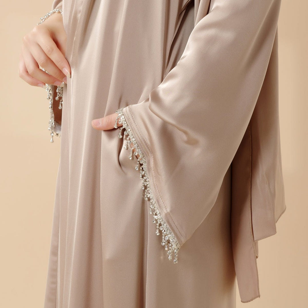 Satin abaya set with inner dress and hijab view 3