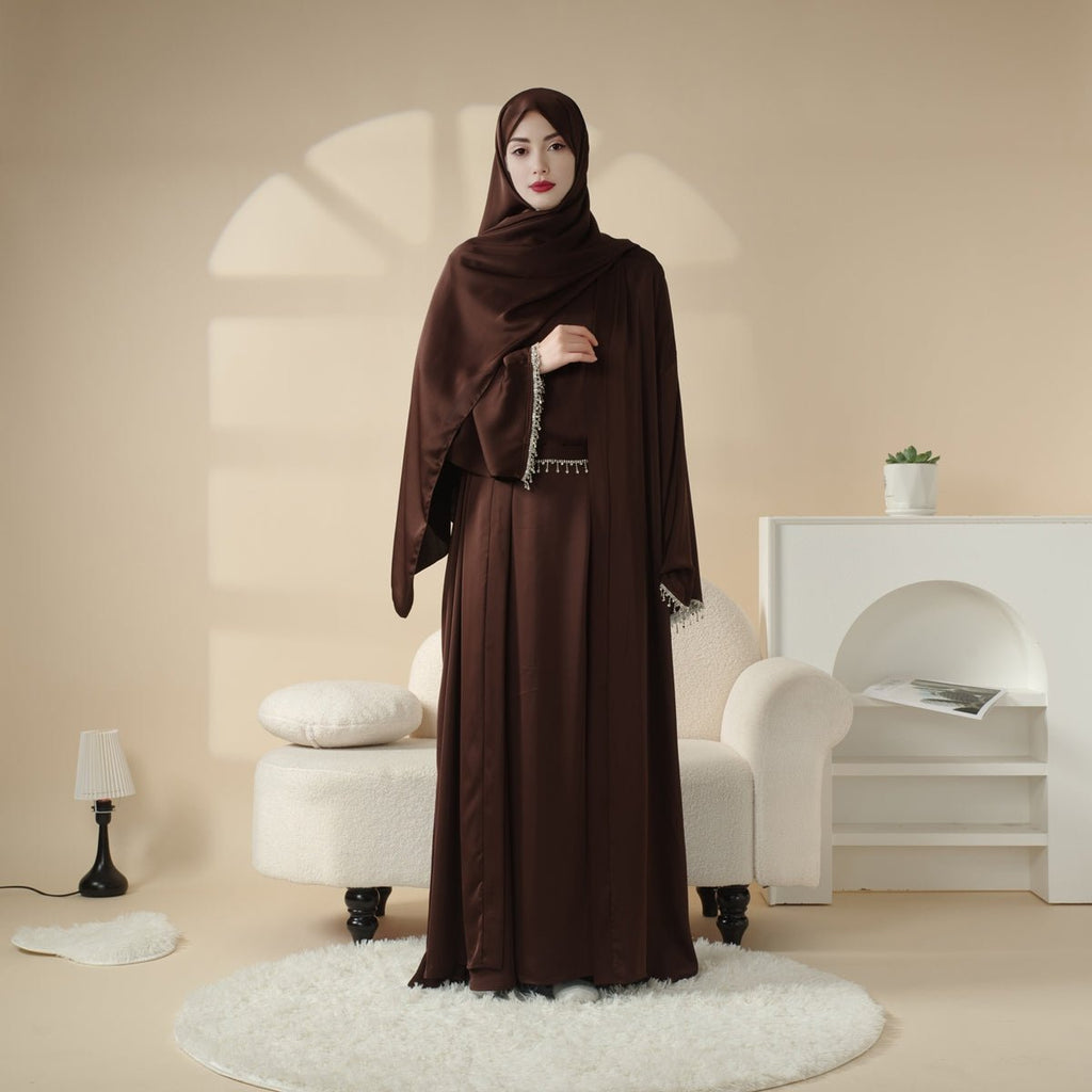 Diamond-tassel satin abaya set view 17