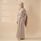 Satin open abaya with tassel belt view 5