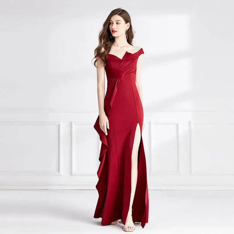 Wine-red satin gown image 5