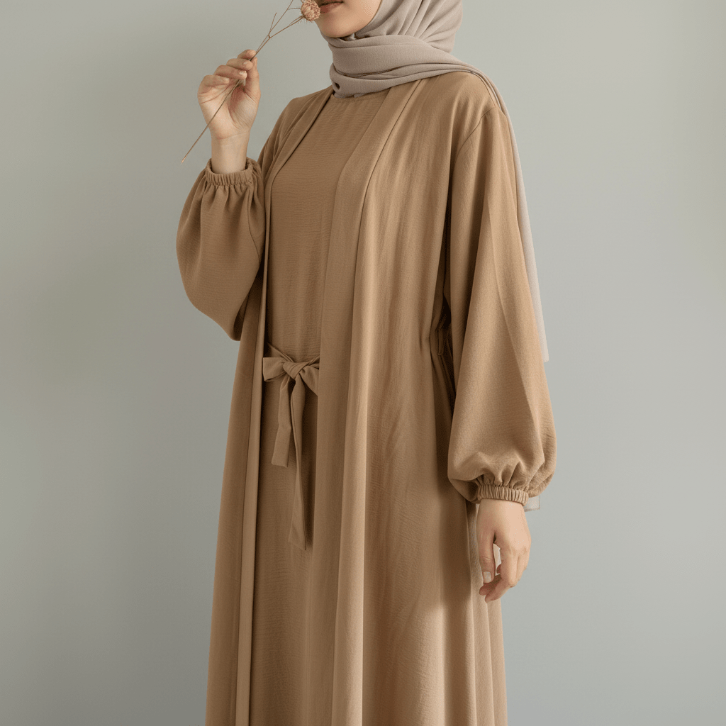 Open abaya with pockets three-piece set image 15
