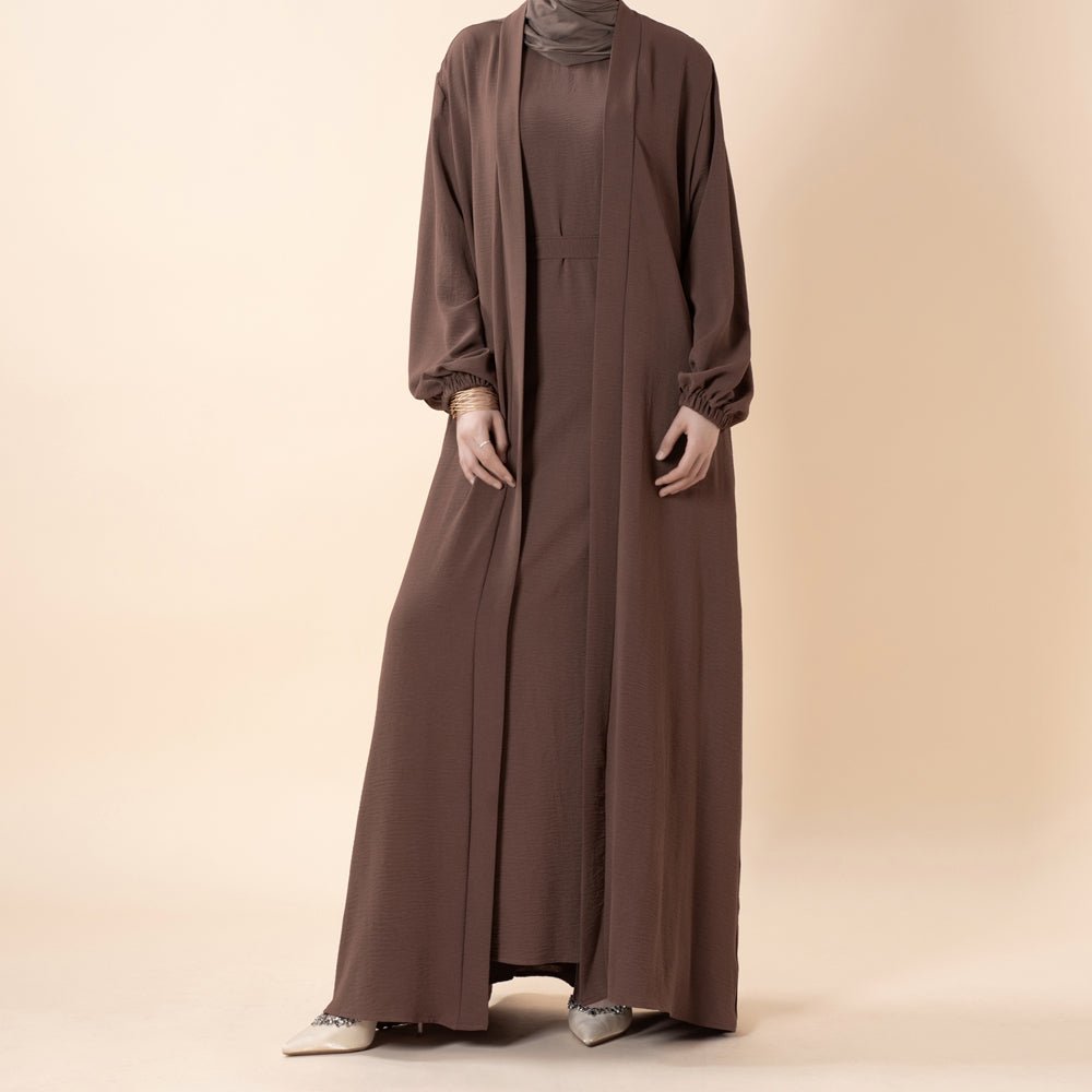 Open abaya with pockets three-piece set image 18