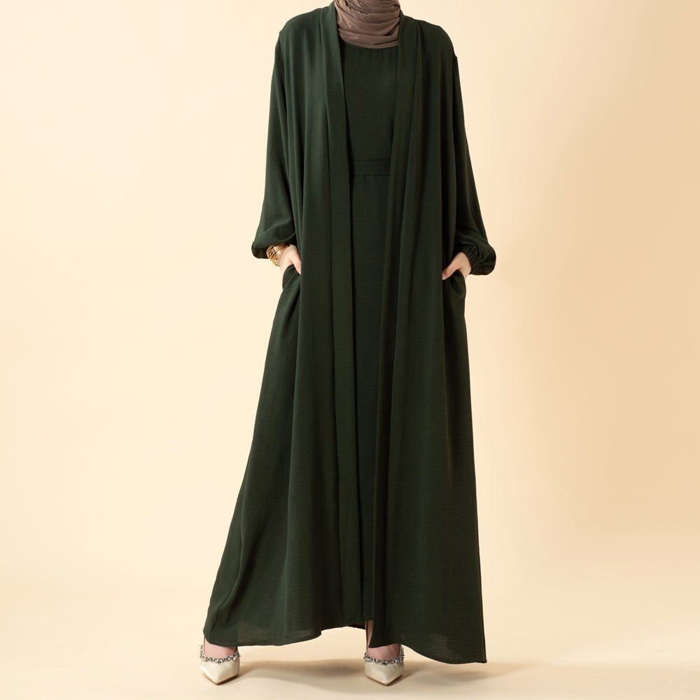 Open abaya with pockets three-piece set image 21